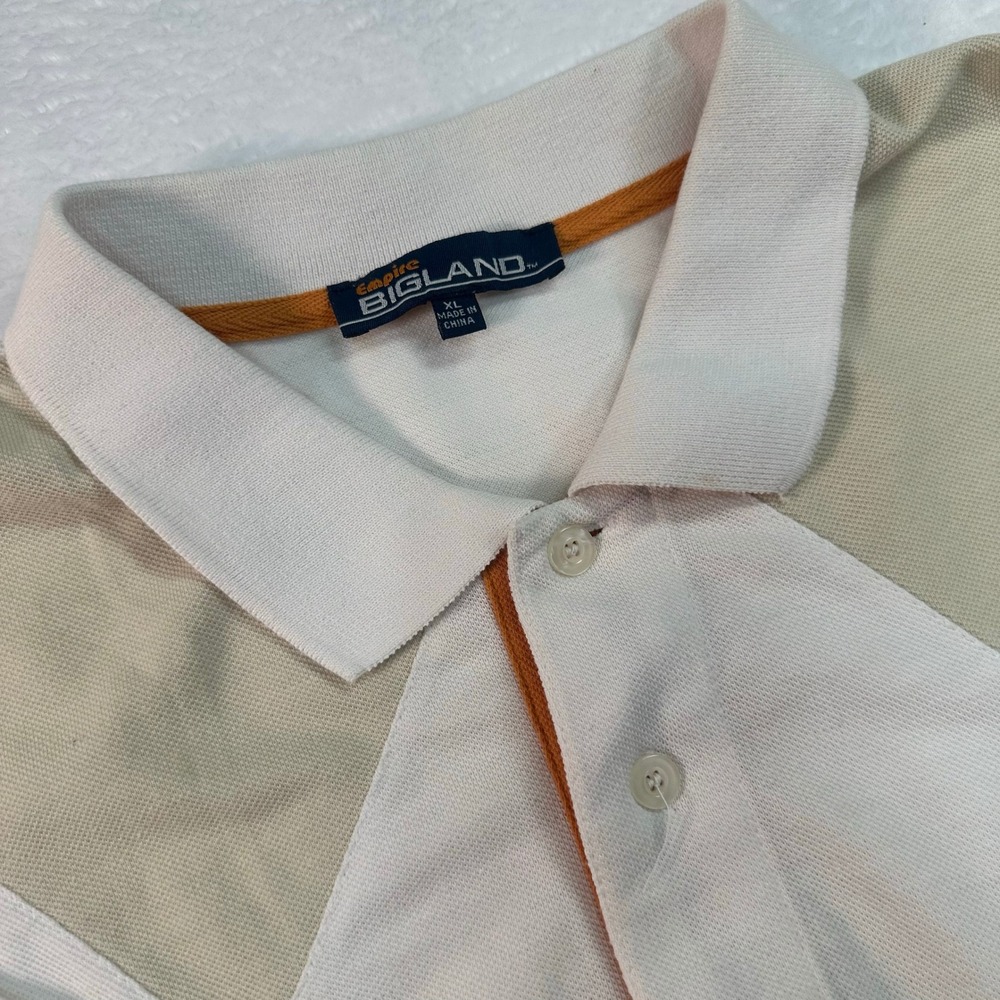 Empire Bigland Polo Shirt Mens XL Cream Tan Argyle Colorblock Short Sleeve